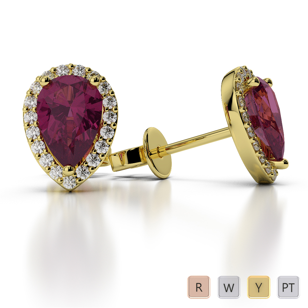 Pear Shape Ruby and Diamond Earrings in Gold / Platinum AGER-1074