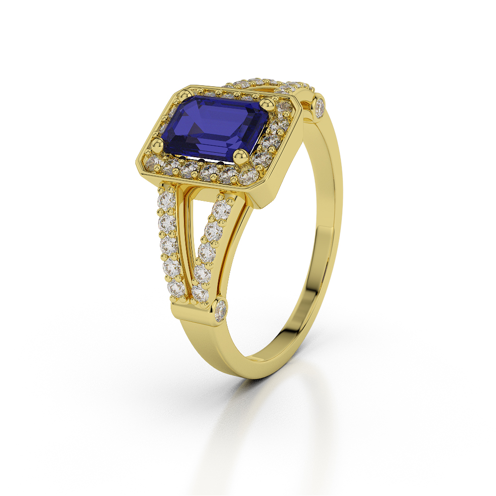 Gold / Platinum Emerald Shape Sapphire and Diamond Ring AGDR-1063