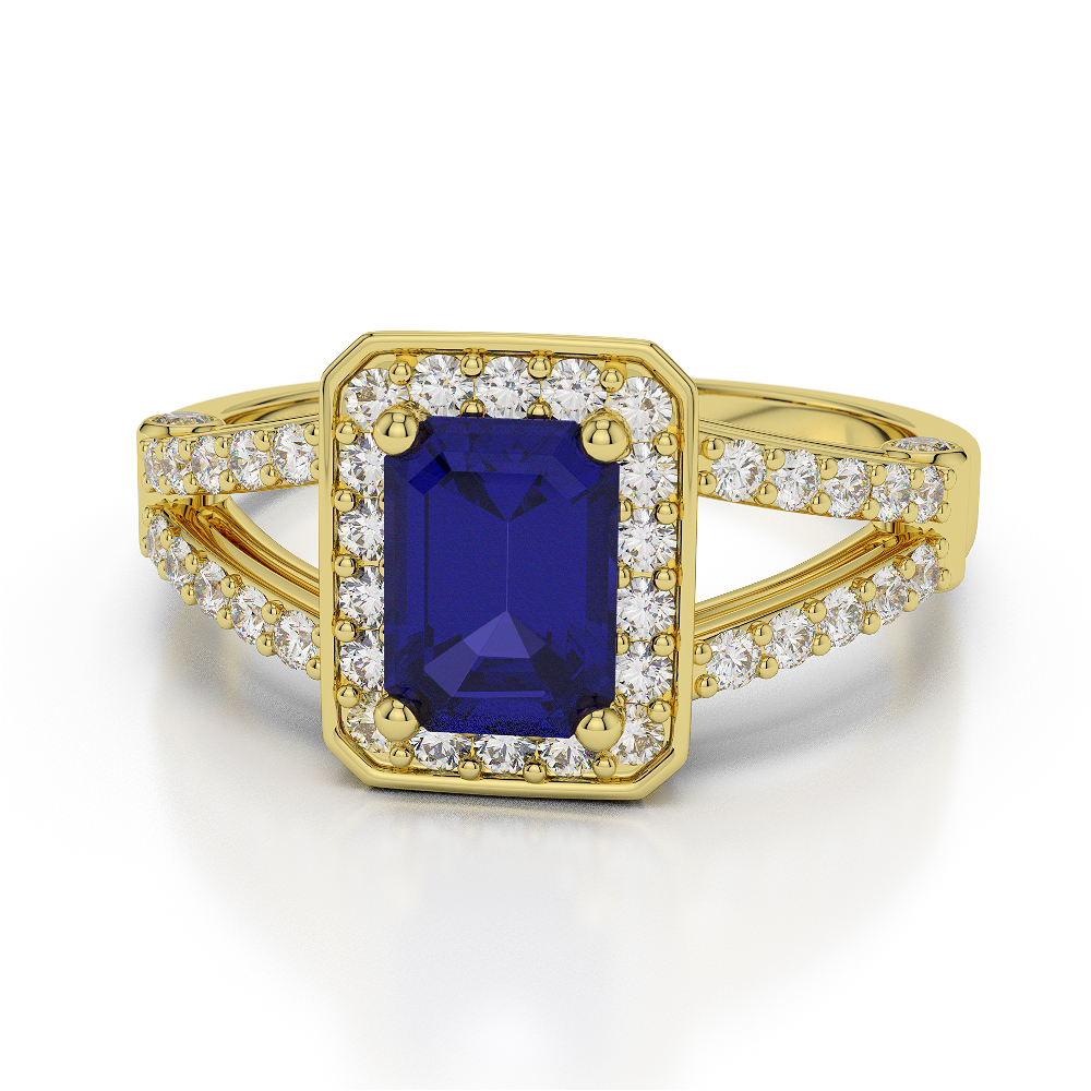 Gold / Platinum Emerald Shape Sapphire and Diamond Ring AGDR-1063